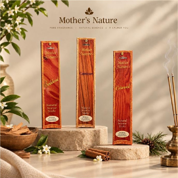 Mother Nature Sandalwood Cinnamon Cedarwood incense collection